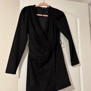 Zara Black Long Sleeve Wrap Dress